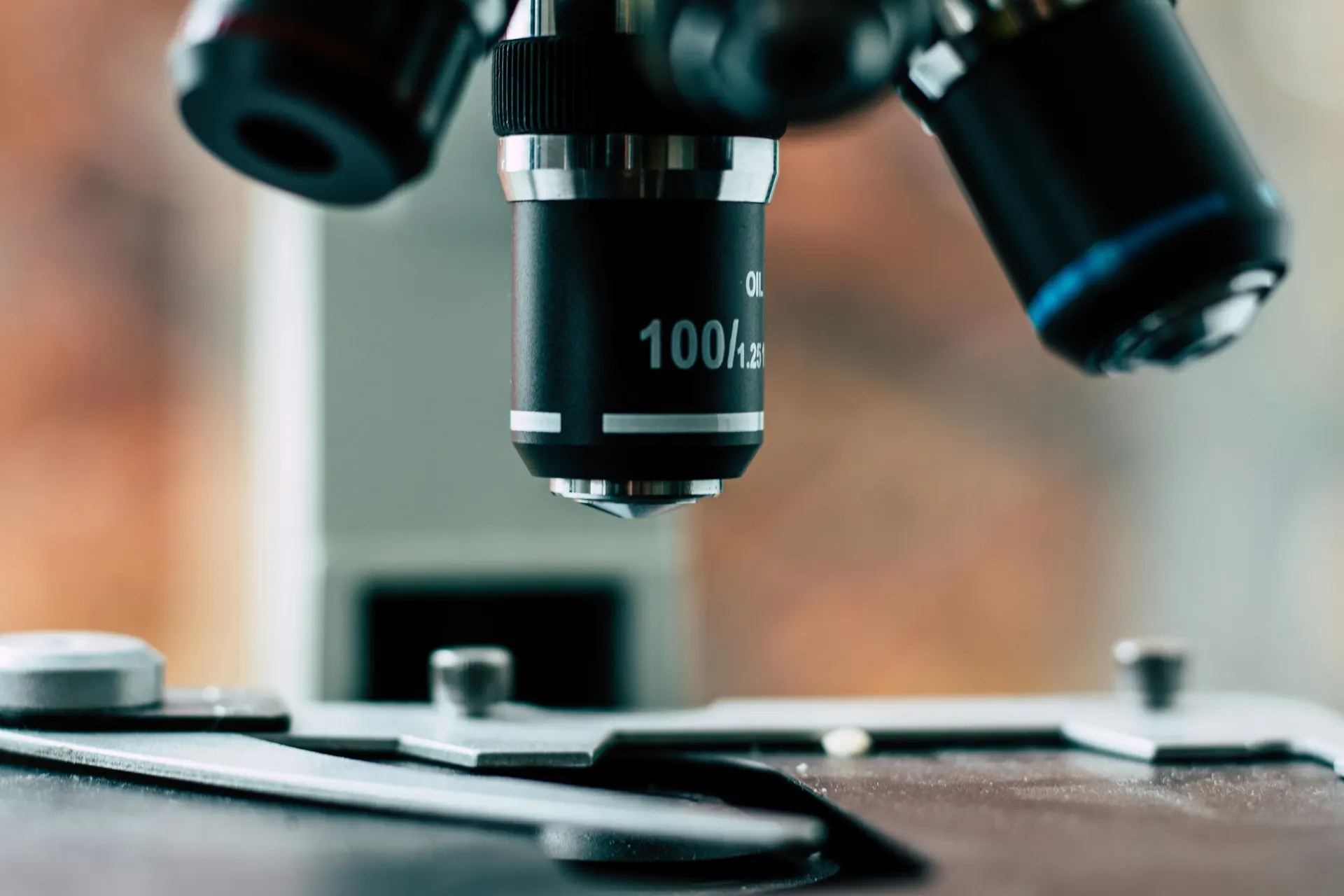 Close-up of a microscope in the science laboratory